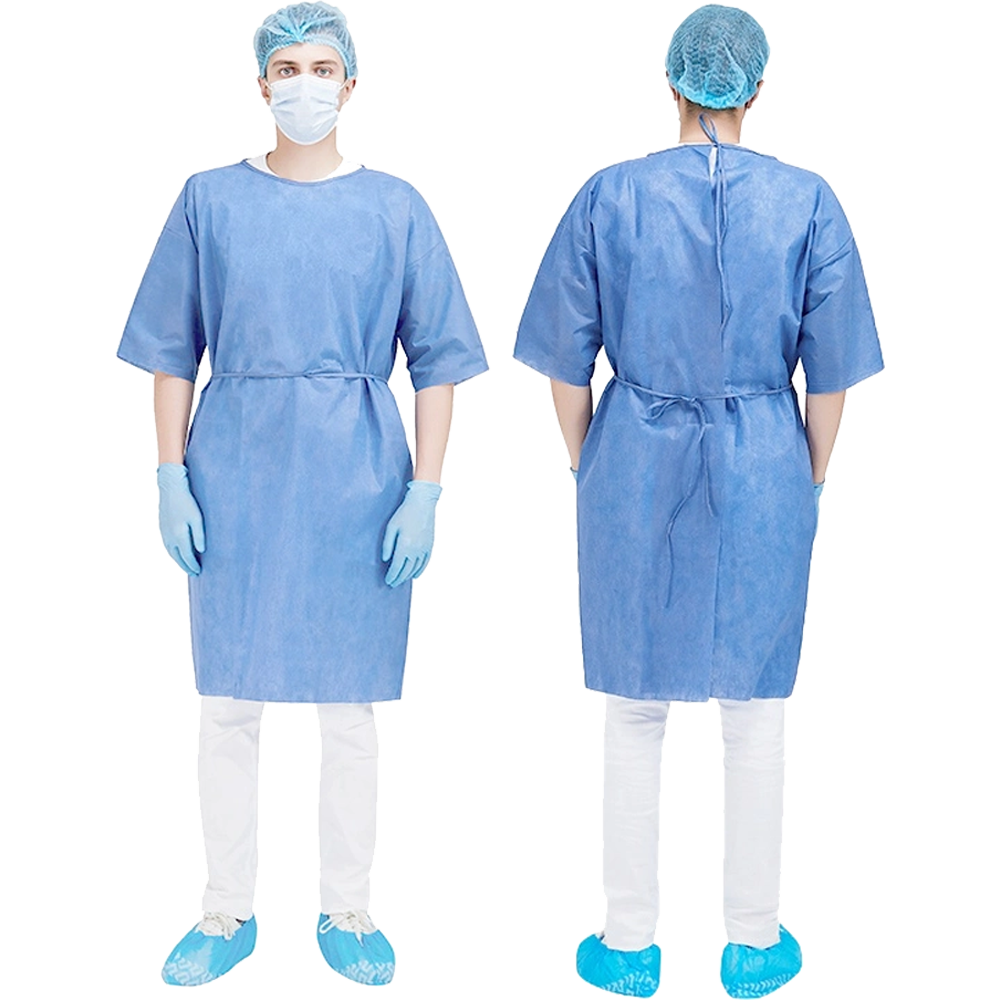 Disposable Short Sleeve Non Woven Gown Blue Hospital Patient Gown