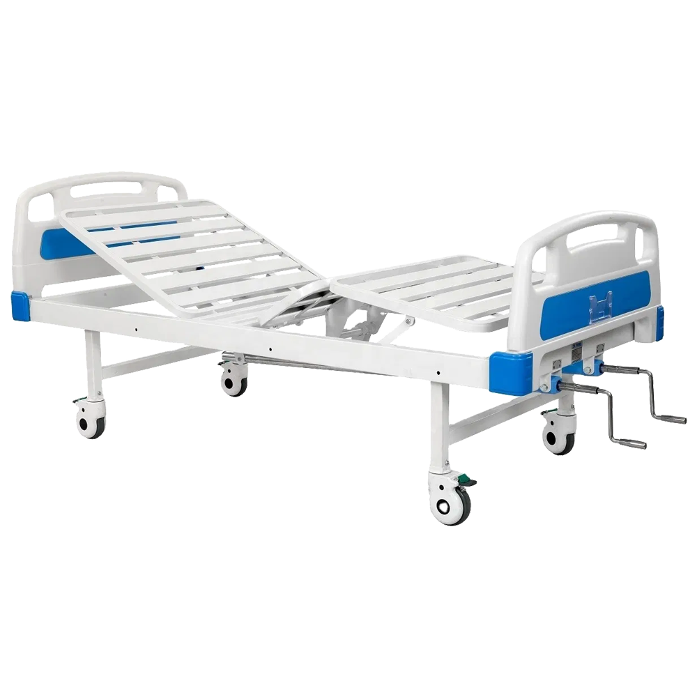 Hospital Manual Two-Crank Rockers Mobile Nursing Care Bed with ABS Bedside