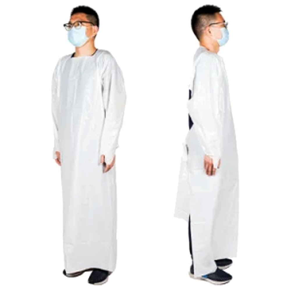 Surgical Gowns Disposable Isolation Aprons Disposable PE Plastic Formal Gown Non Medical White PE Waterproof Anti Virus Isolation Gown with Thumb Loop