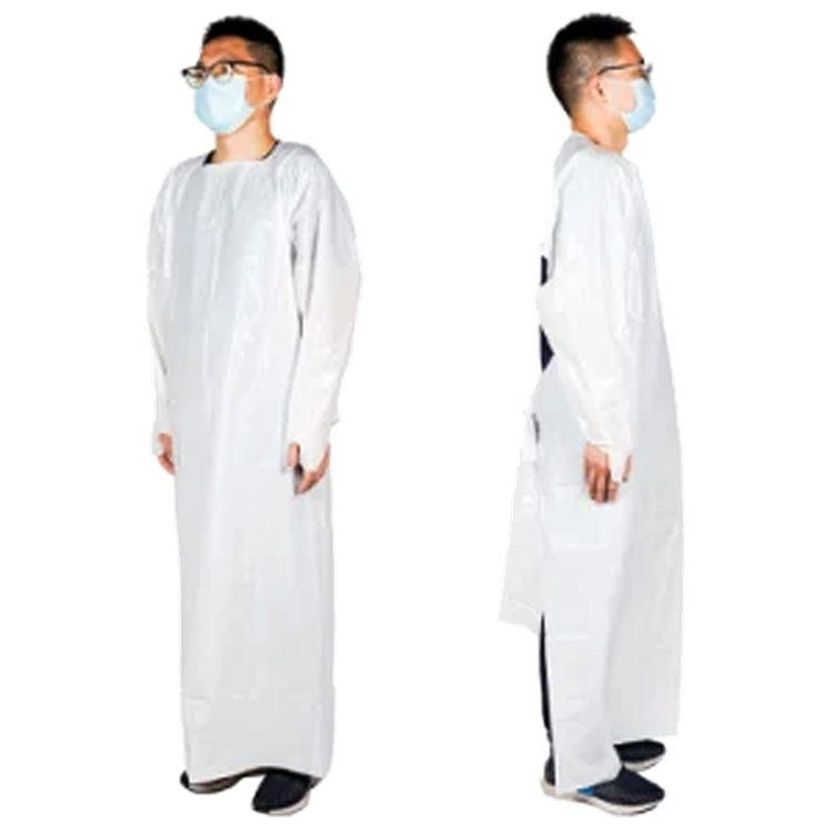 Disposable PE isolation gown with thumb loop